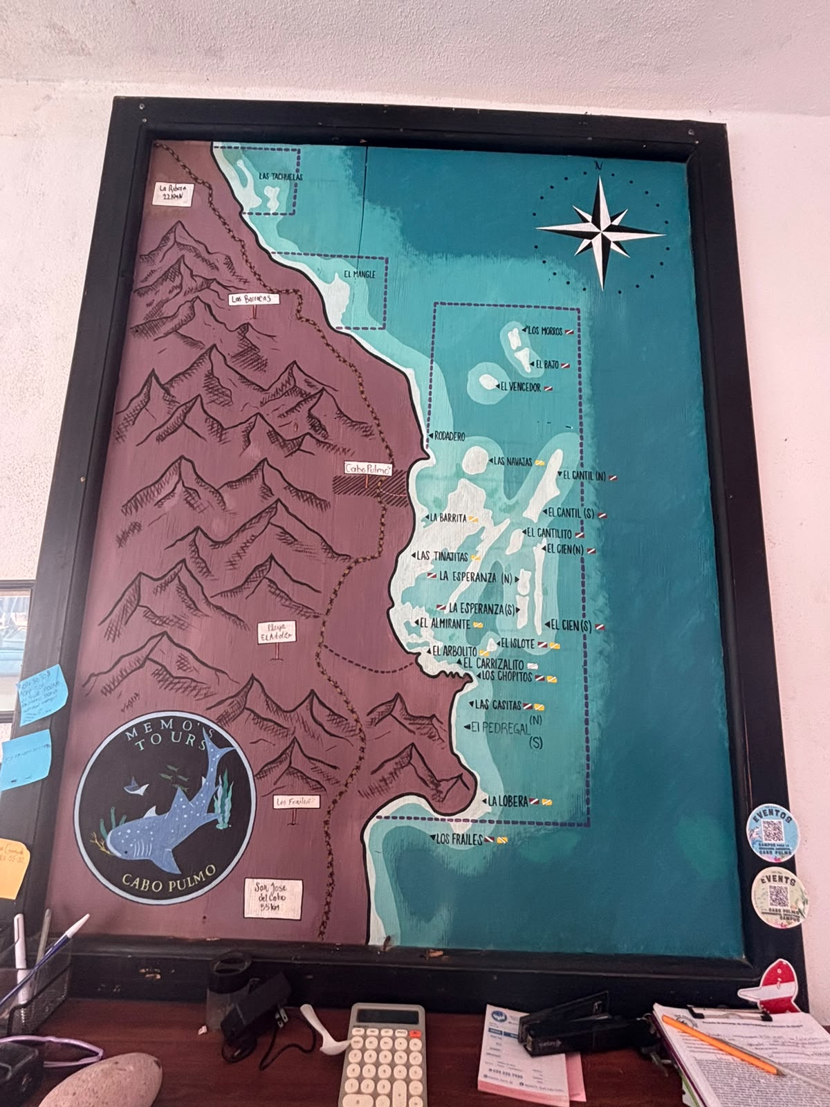 Map of Cabo Pulmo National Park and its dive sites